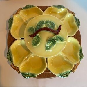 Vintage 1950s Yellow Pear Pottery Lazy Susan Set Belmar California Pottery USA